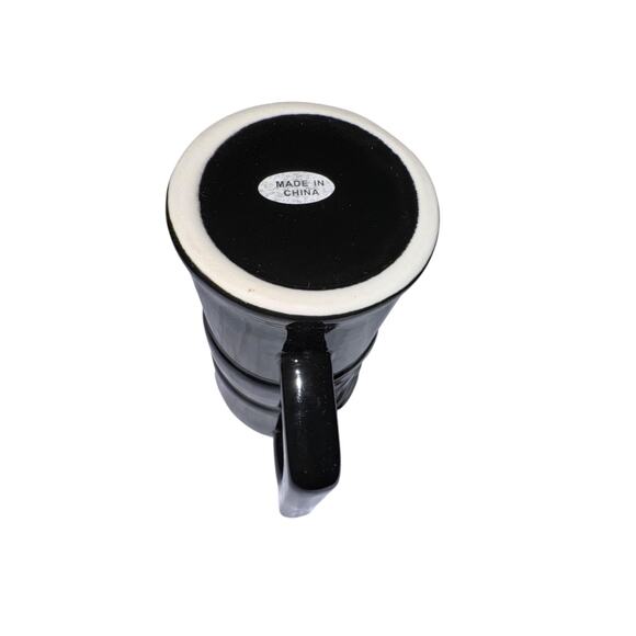 Black Ceramic Tiki Mug Polynesian Barware Retro Cocktail Drink Cup Gloss Finish - Picture 4 of 7